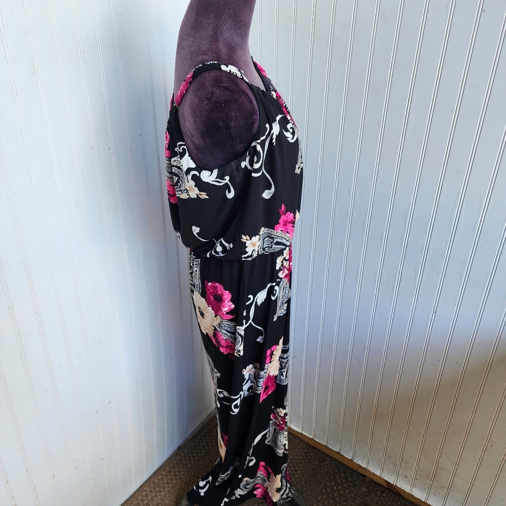 White House Black Market Maxi Dress Sleeveless White Pink WHBM Stretch Jersey L - Picture 6 of 13